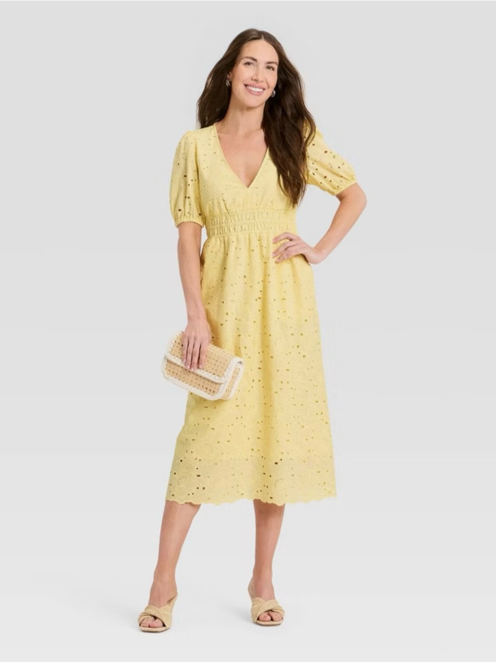 NWT Woman’s Puff Elbow Sleeve Eyelet Midi Dress by A New Day